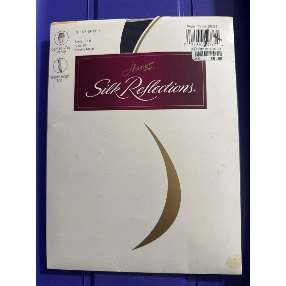 Hanes Silk Reflections Silky Sheer Control Top Reinforced Toe Style 718 Navy EF
